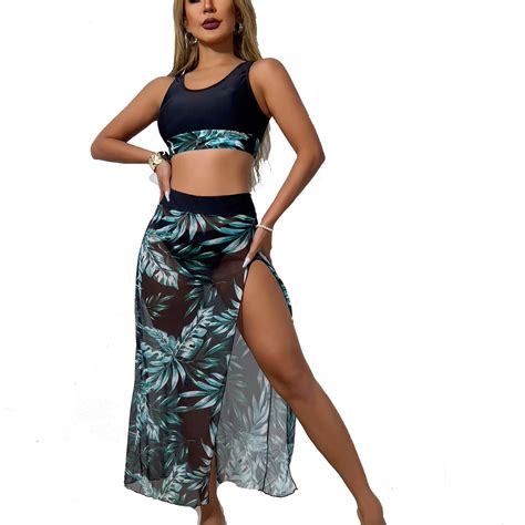 Zqgjb Womens Piece Swimsuit Sexy Mesh Sheer Bikini Split Swimdress High Cut Push Up Padded