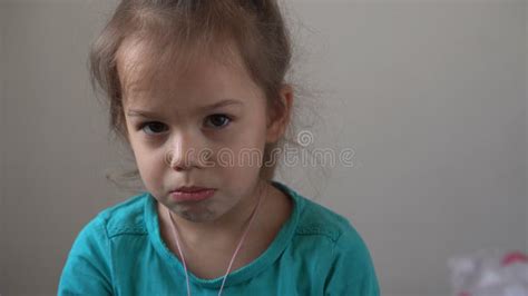 Portrait Little Girl Sad Upset Child Burst into Tears Cries Sob Looking