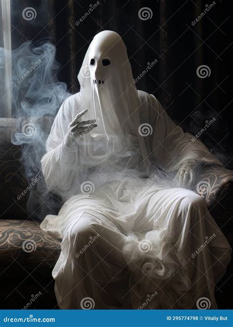 Creepy White Ghost Sitting in the Smoke with Smoking Incense, AI Stock Illustration ...