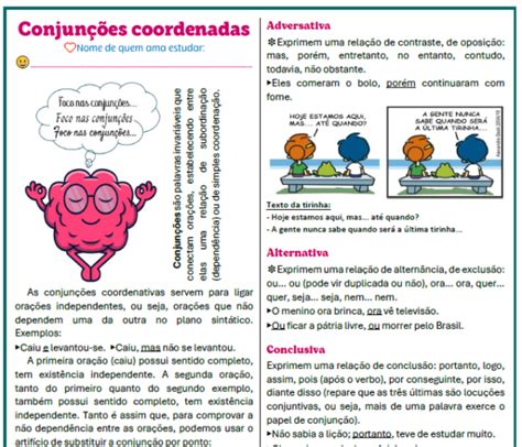 Lista De Conjunções Coordenadas - Conjunções coordenadas – Exercícios 1 – Enumerar de acordo – Lição Prática