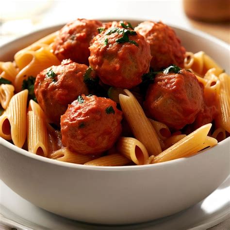 Premium Ai Image Penne Pasta With Meatballs In Tomato Sauce In A