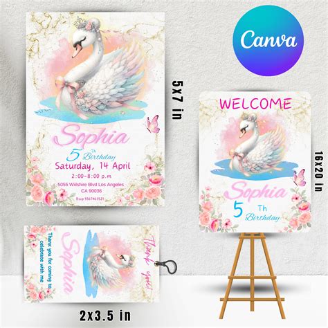 Swan Birthday Invitation Swan Theme Invitation Card Printable Swan