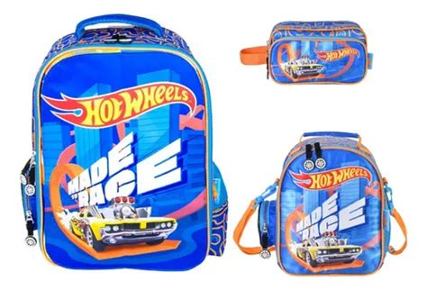Kit Mochila Lonchera Y Lapicera Hot Wheels Primaria Vs3125 Envío gratis