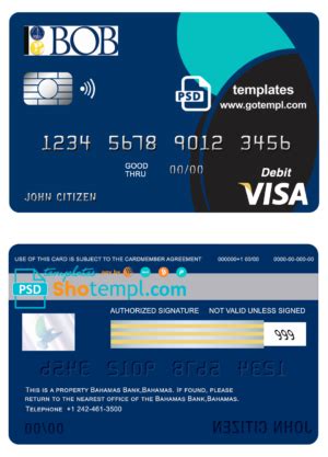 Bahamas Bank Of The Bahamas Bank Visa Card Debit Card Template In PSD