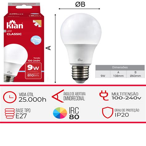 L Mpada Pera Led W Luz Branca K Bivolt Soquete E Kian