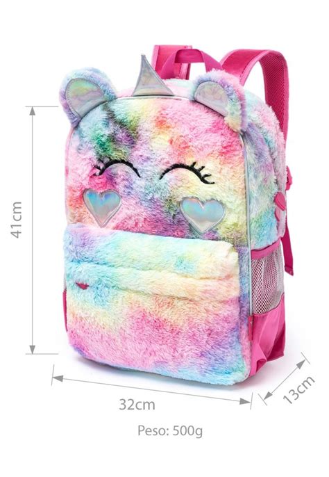 Mochila Spector Pelúcia Unicórnio Infantil Reforçada Escolar Casual Dia