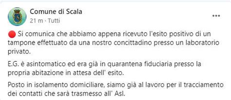 Scala Un Altro Cittadino Positivo Al Covid E Asintomatico Ed Era