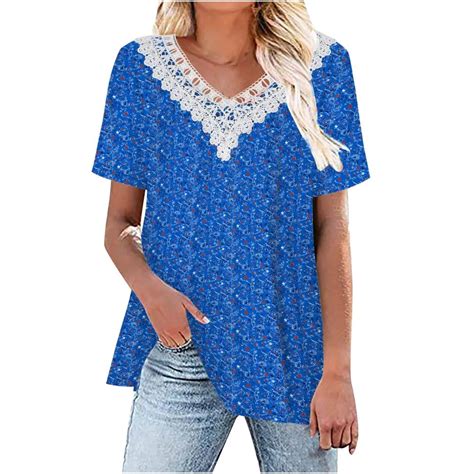 Patlollav T Shirts Short Sleeve V Neck Tees For Women Tops Trendy