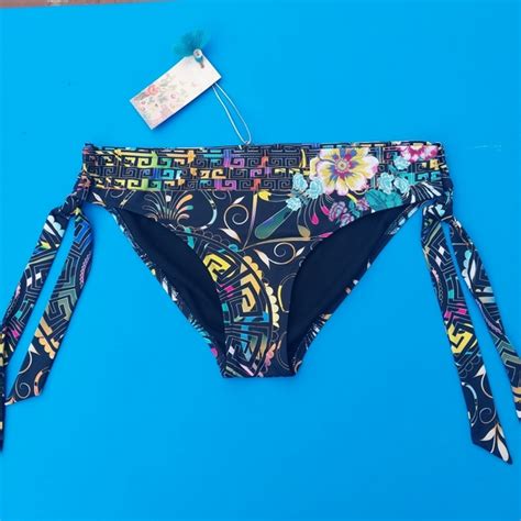Johnny Was Swim Johnny Was Floral Peace Hipster Bikini Bottom Size Small Black Swimsuit