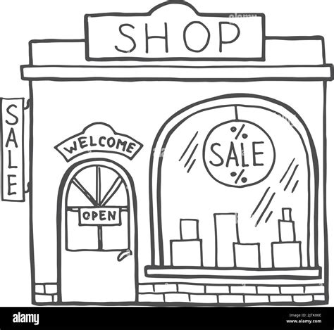 Shop Front Street Store Building Exterior Sketch Stock Vector Image