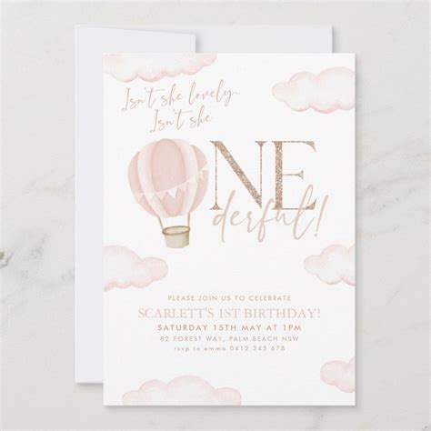 Onederful Hot Air Balloon 1st Birthday Invitation Artofit