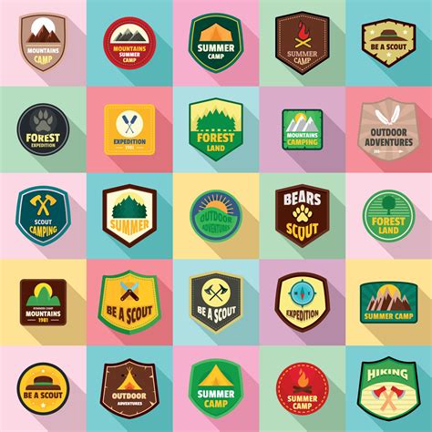 Scout badge emblem stamp icons set, flat style 8808494 Vector Art at ...