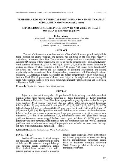 Pemberian Kolkisin Terhadap Pertumbuan Dan Hasil Tanaman Kedelai Hitam Glycine Max L Merr