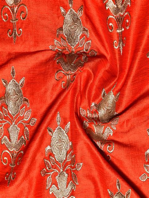 Dupion Silk Floral Zari Design Embroidered Fabric Source Fabrics