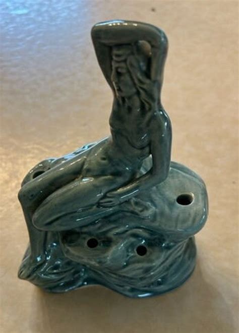 Vintage 1940 S Yankoware Nude Ceramic Figurine Blue Green Flower Frog Etsy