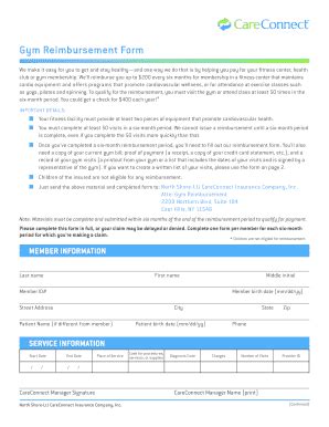 Fillable Online Gym Reimbursement Form Professional Group Plans Fax