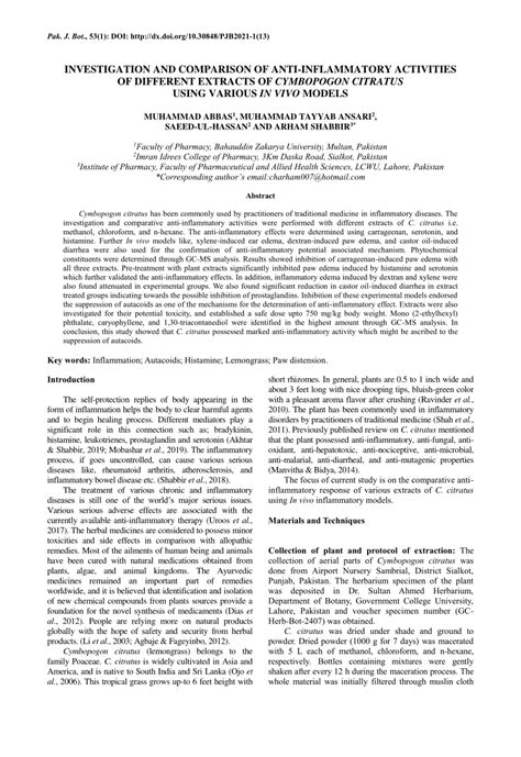 Pdf Investigation And Comparison Of Anti Inflammatory Activities Of