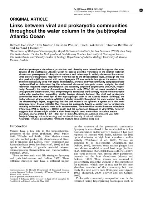 Pdf Links Between Viral And Prokaryotic Communities Throughout The