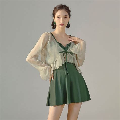 Slimmer Look One Piece Swimsuit Lace Two Piece Set Bikini Sexy Sunscreen Conservative Vacation