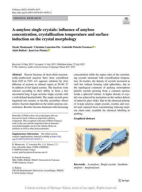 A Amylose Single Crystals Influence Of Amylose Concentration