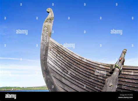 Steering oar at stern of Skidbladner, full size replica of the Gokstad ship at Brookpoint, Unst ...