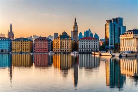 El Horizonte De Una Ciudad Con Un Gran Edificio Y Una Torre De Reloj Al