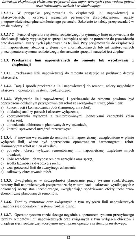 INSTRUKCJA EKSPLOATACJI ELEKTROENERGETYCZNYCH LINII NAPOWIETRZNYCH Z