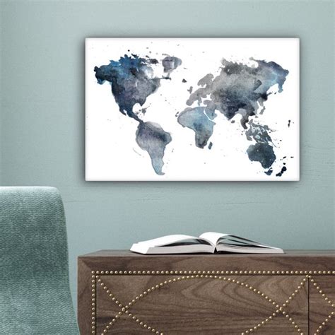 Canvas Wereldkaart X Wanddecoratie Wereldkaart Aquarel