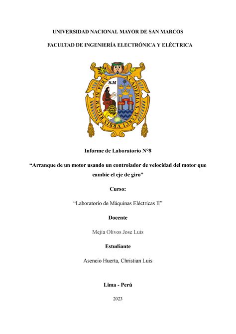 Informe N°8 Maquinas Electricas Ii Universidad Nacional Mayor De San Marcos Facultad De