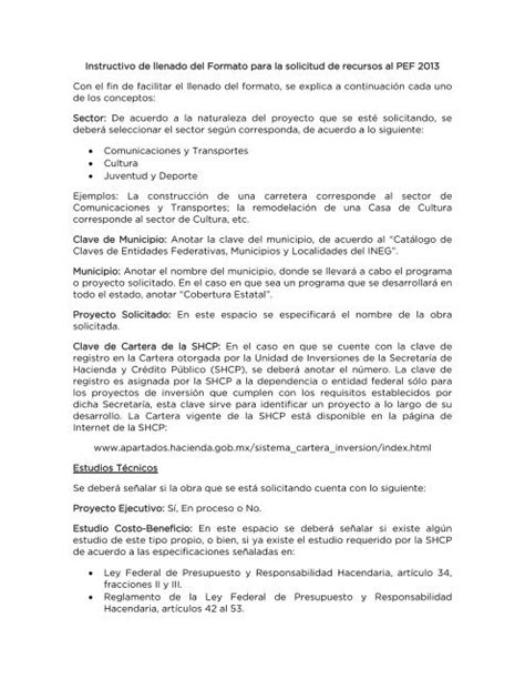 Instructivo De Llenado Del Formato Para La Solicitud De Recursos Al