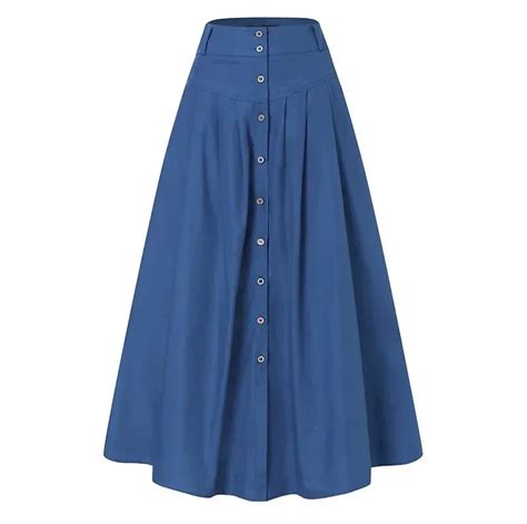 Summer Maxi Skirts Fashion Women Elegant Button High Waist Midi Skirt