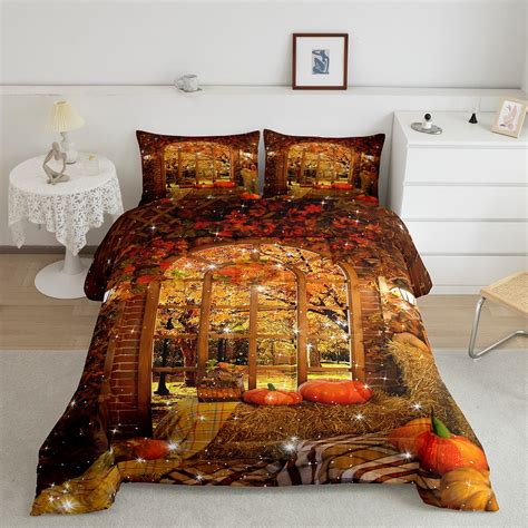 Fall Bedroom Decor Comforter Set King For Girls Women Autumn Harvest