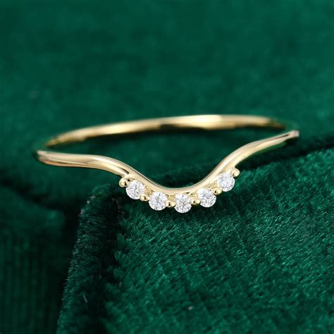yellow gold unique dimond dainty curved wedding band mollyjewelryus