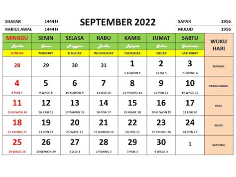 Kalender Bulan September 2022 Dan Hari Peringatannya