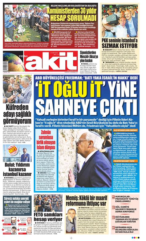 Yeni Akit Gazetesi Haziran Pazartesi G N Man Eti