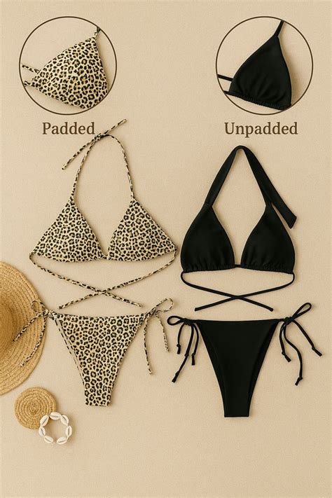 Stail Moda Kad N Siyah Leopar Li Yandan Ve Boyundan Ba Lamal Tangal Gen Bikini Mayo Gecelik