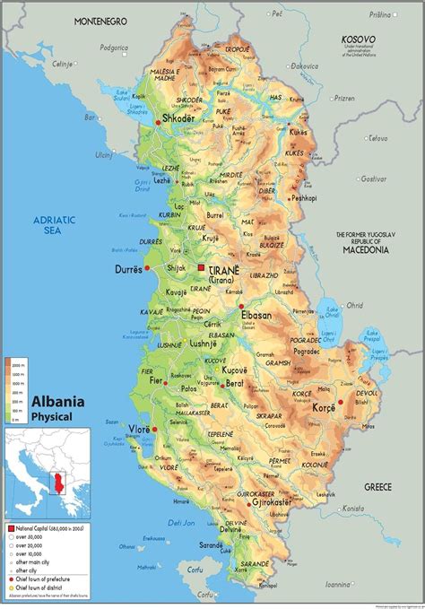 Mappa Fisica Dell Albania Lingua Italiana Non Garantita Carta