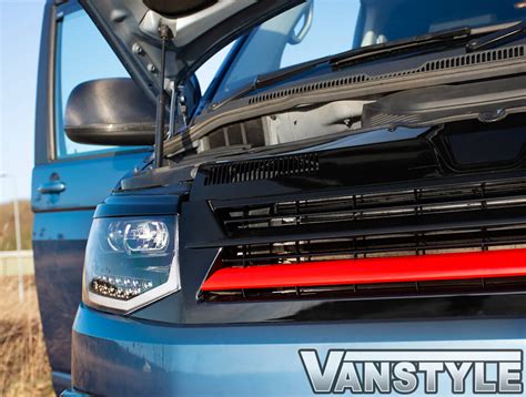 Gloss Black With Red Band Abs Badgeless Grille Vw T6 15 19 Vanstyle