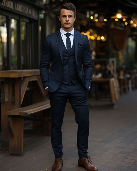 Navy Blue Suit With Italian Leather Shoes Hockerty