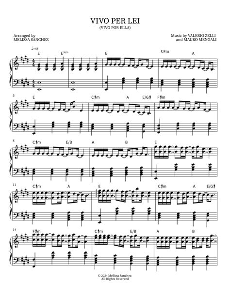 Vivo Per Lei Arr Melissa Pianist By Andrea Bocelli Sheet Music For