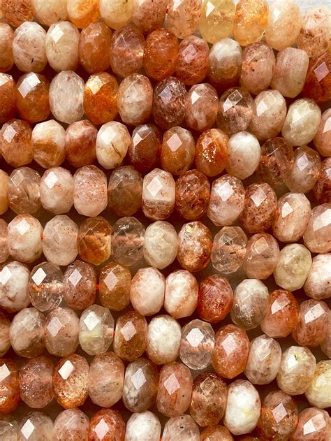 Natural Fire Sunstone Bead Faceted X Mm X Mm Roundell Etsy