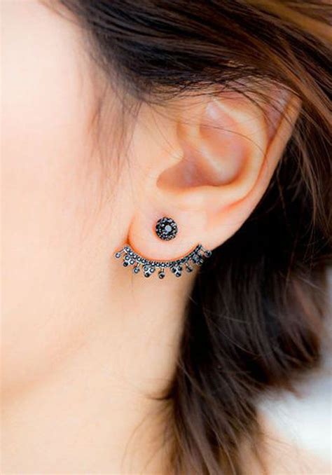 Black Crystal Starburst Earring Ear Jacket Piercing Jewelry Ideas At