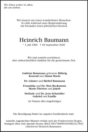 Traueranzeigen Von Heinrich Baumann Stuttgart Gedenkt De