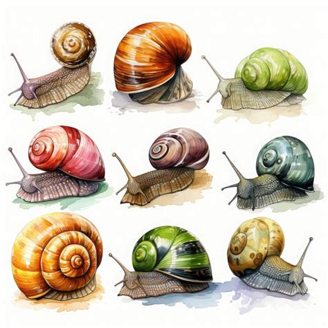 Watercolor Snails Illustration Generative Ai Premium Ai Generated Image