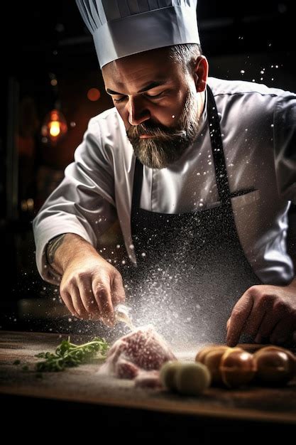 Premium AI Image | Professional cook chef preparing meat in the kitchen ...