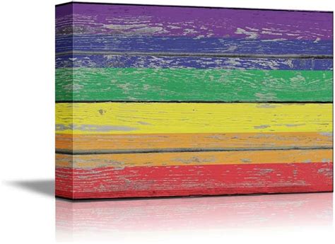 Aefer Canvas Prints Wall Art Rainbow Flag Gay Pride Flag Lgbt Pride Flag Pattern Vintage Wood