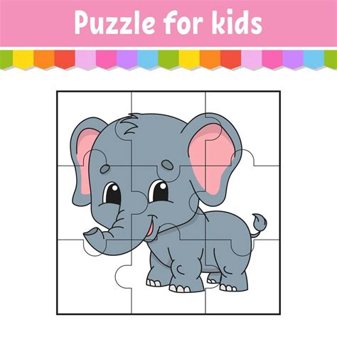 Juego De Rompecabezas Para Niños Elefante Gris Hoja De Trabajo De