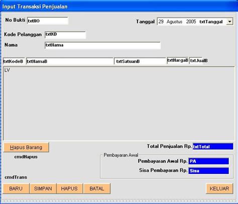 Form Transaksi Sistem Informasi Penjualan Vb6