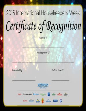 Fillable Online International Housekeepers Week Certificate Of