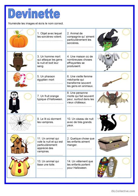 Devinette Halloween compréhension Français FLE fiches pedagogiques